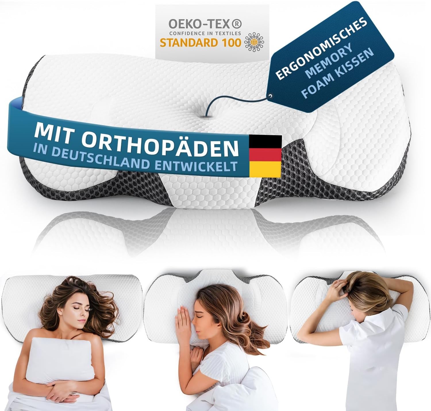 IDEA Pernă pentru dureri de gât, pernă ortopedică fabricată din pernă din spumă de memorie, pernă ergonomică pentru gât pernă pentru sprijin optim, pernă anti-sforăit pentru dormitul lateral, dorsal și abdominal Perne ortopedice cervicale Naty Shop Titlu implicit