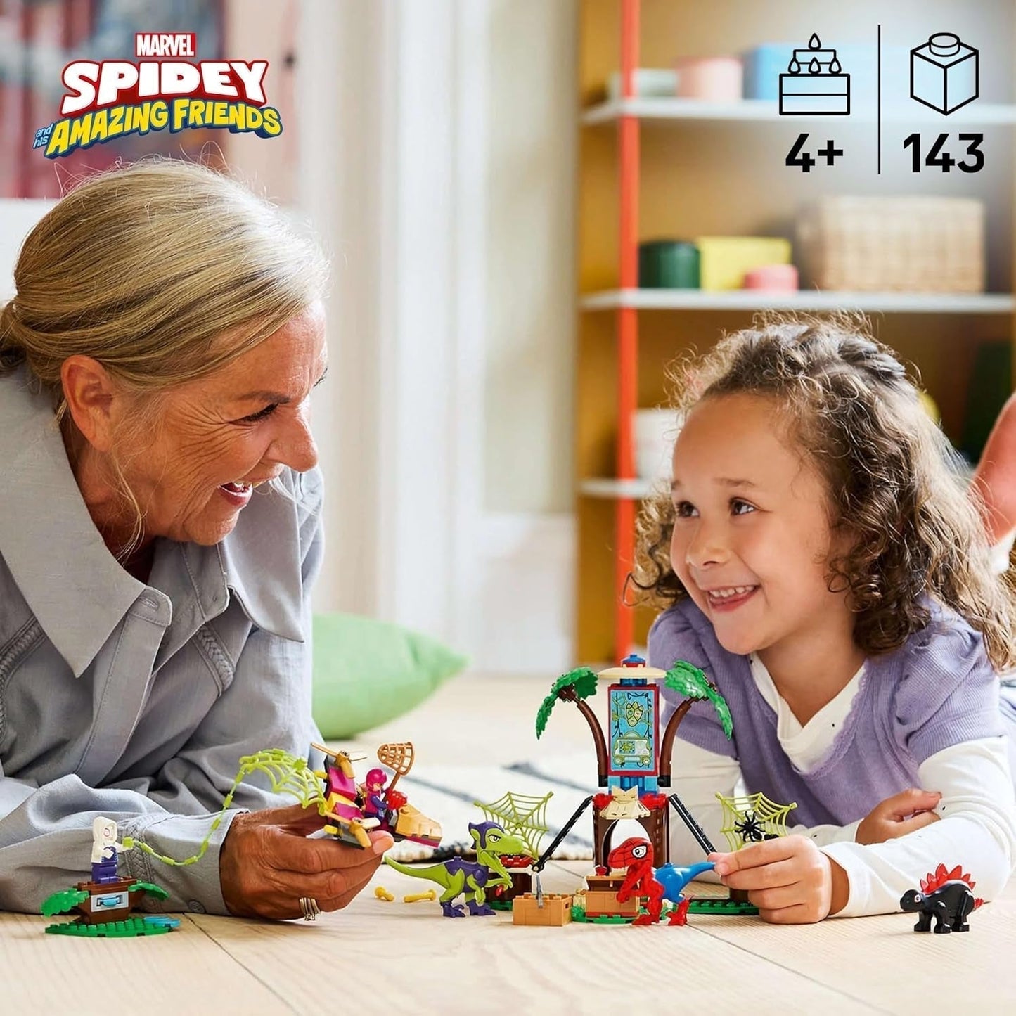 LEGO Marvel Showdown at the Treehouse: Spidey-Rex Vs. Gobby-Raptor, Set de construit și jucat cu dinozauri, cadou cu dinozauri de jucărie pentru băieți și fete cu vârsta peste 4 ani, Spidey și super prietenii săi 11200 Seturi de constructie Besuche den LEGO-Store