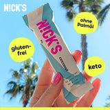 NICKS Batoane Keto cu Nucă de Cocos, Gustări cu Ciocolată și Nucă de Cocos, 175 calorii, 2 carbohidrați neți, fără zahăr adăugat, fără gluten, dulciuri cu conținut scăzut de carbohidrați (15 x 40 g)