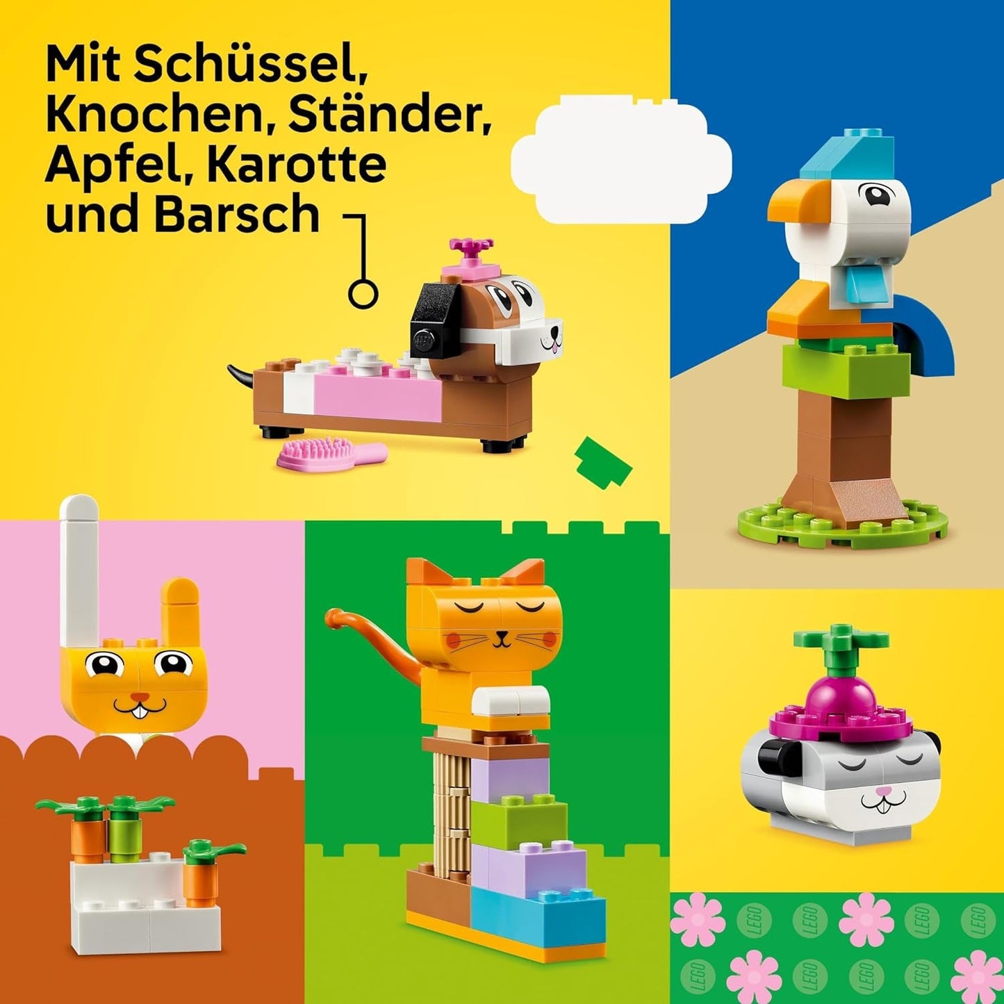 LEGO Classic Creative Animals, cutie cu cărămizi colorate, construiește figurine de animale din cărămizi precum câine, pisică, iepure, hamster și pasăre, jucărie de construcție pentru băieți și fete de la 5 ani 11034 Seturi de constructie Besuche den LEGO-Store