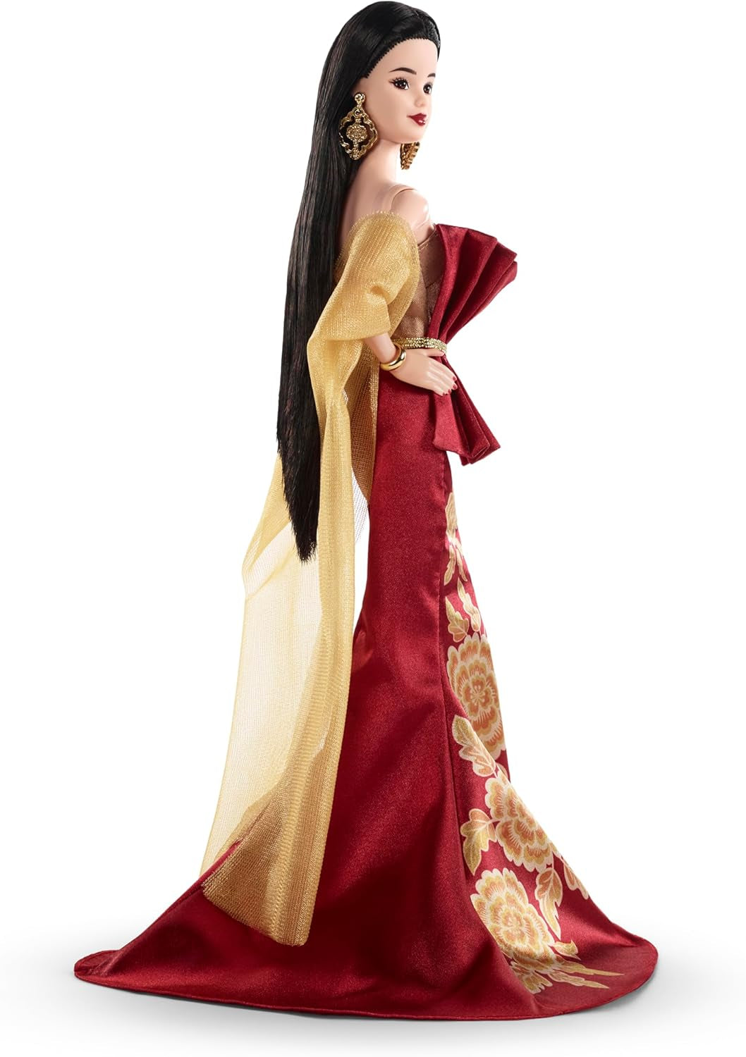 Păpușă Barbie Signature de Anul Nou Lunar în rochie roșie cu model de bujori aurii, jucărie de colecție, JJX83