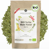 Ceai Yerba Mate Bio, originalul, 1 kg ceai mate vrac, conținut ridicat de cofeină, neprăjit, uscat la aer, analizat în laborator, frunze de mate ambalate în Germania, calitate premium Gräfenhof