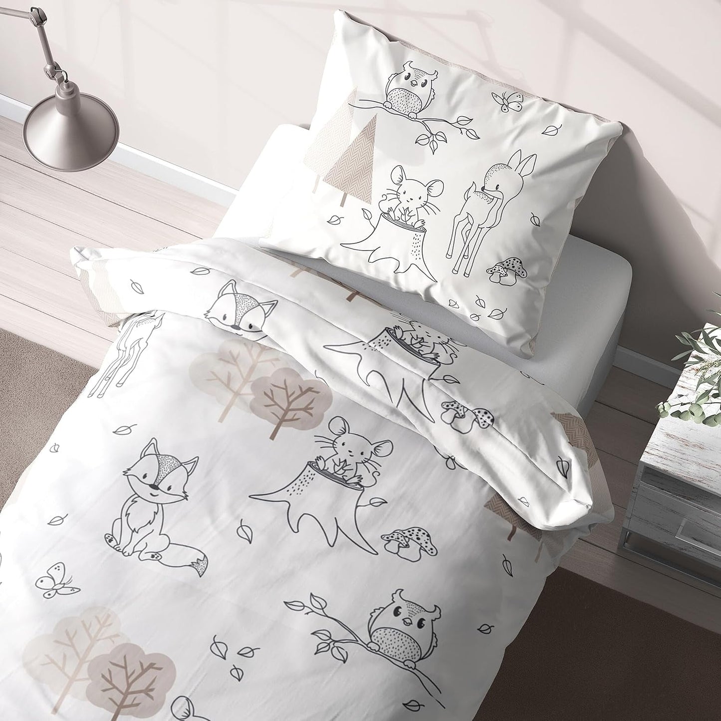 Lenjerie de pat pentru copii, vulpe, bufniță și animale de pădure, 100% bumbac Lenjerie de pat - copii Naty Shop