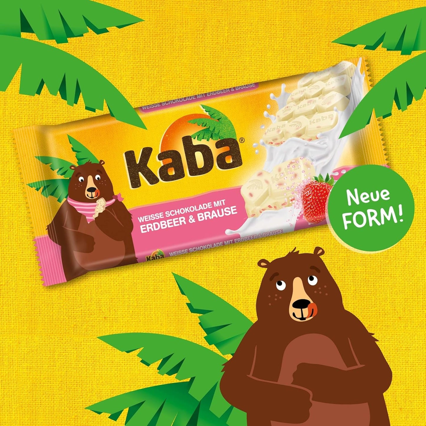 Kaba Ciocolată Albă cu Aromă de Căpșuni și Bomboane Efervescente, Baton de Ciocolată, Baton 85g, Ciocolată albă cu aromă fructată de căpșuni și bomboane efervescente cu aromă originală Kaba (Pachet de 3)