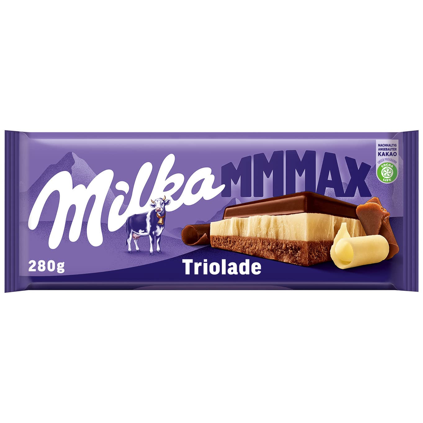 Milka Mmax Triolade – Ciocolată cu lapte alpină cu ciocolată albă și neagră – 280g