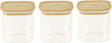 Set de 3 recipiente pătrate din sticlă cu capac din bambus-800ml, sticlă borosilicată, bambus, silicon, natural, 11 x 11 x 11 cm Cutii depozitare alimente Naty Shop 11 X 11 X 11 cm