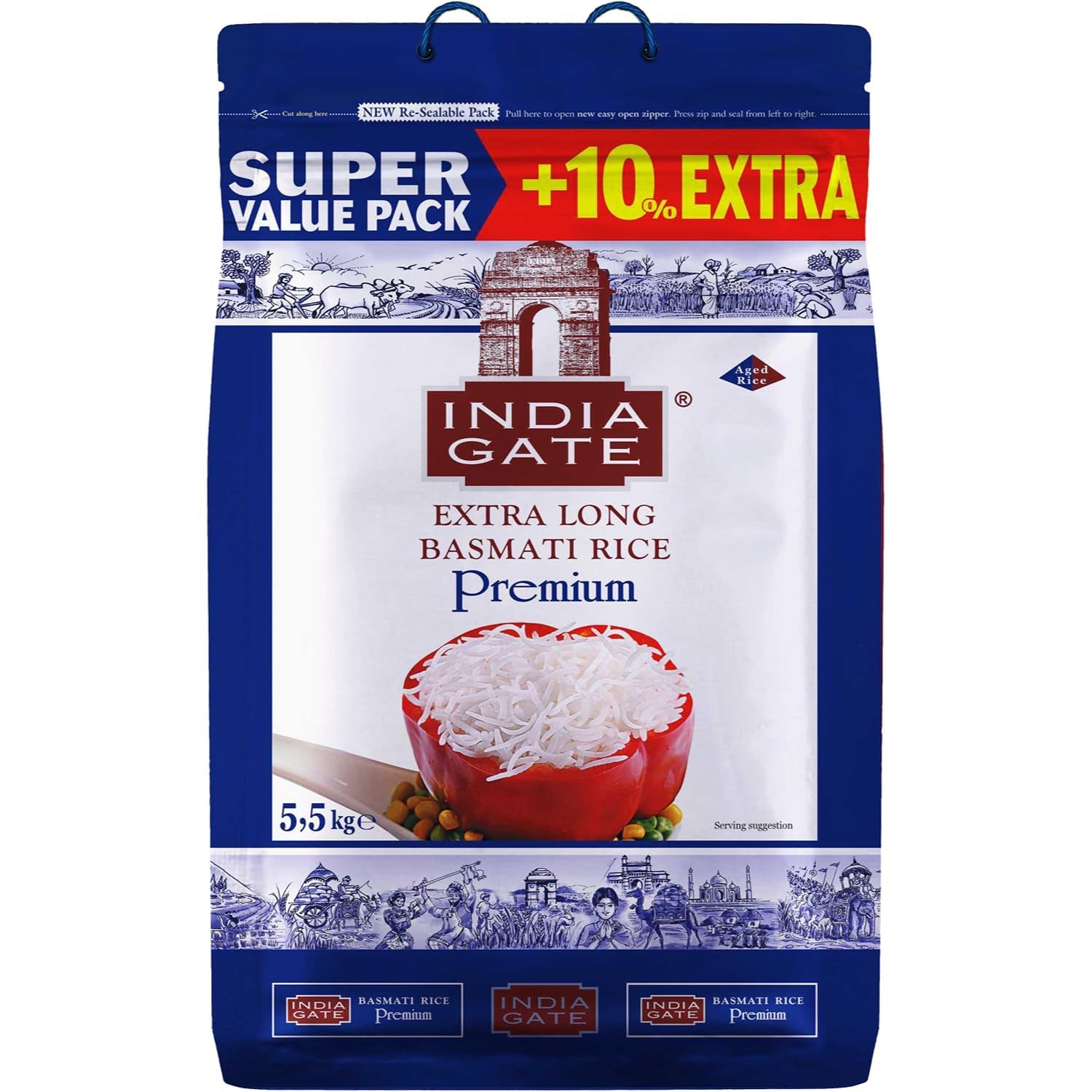 Orez Basmati Premium INDIA GATE – Orez cu bob lung fin, aromat, din India, bob lung fin (1 x 5 kg)
