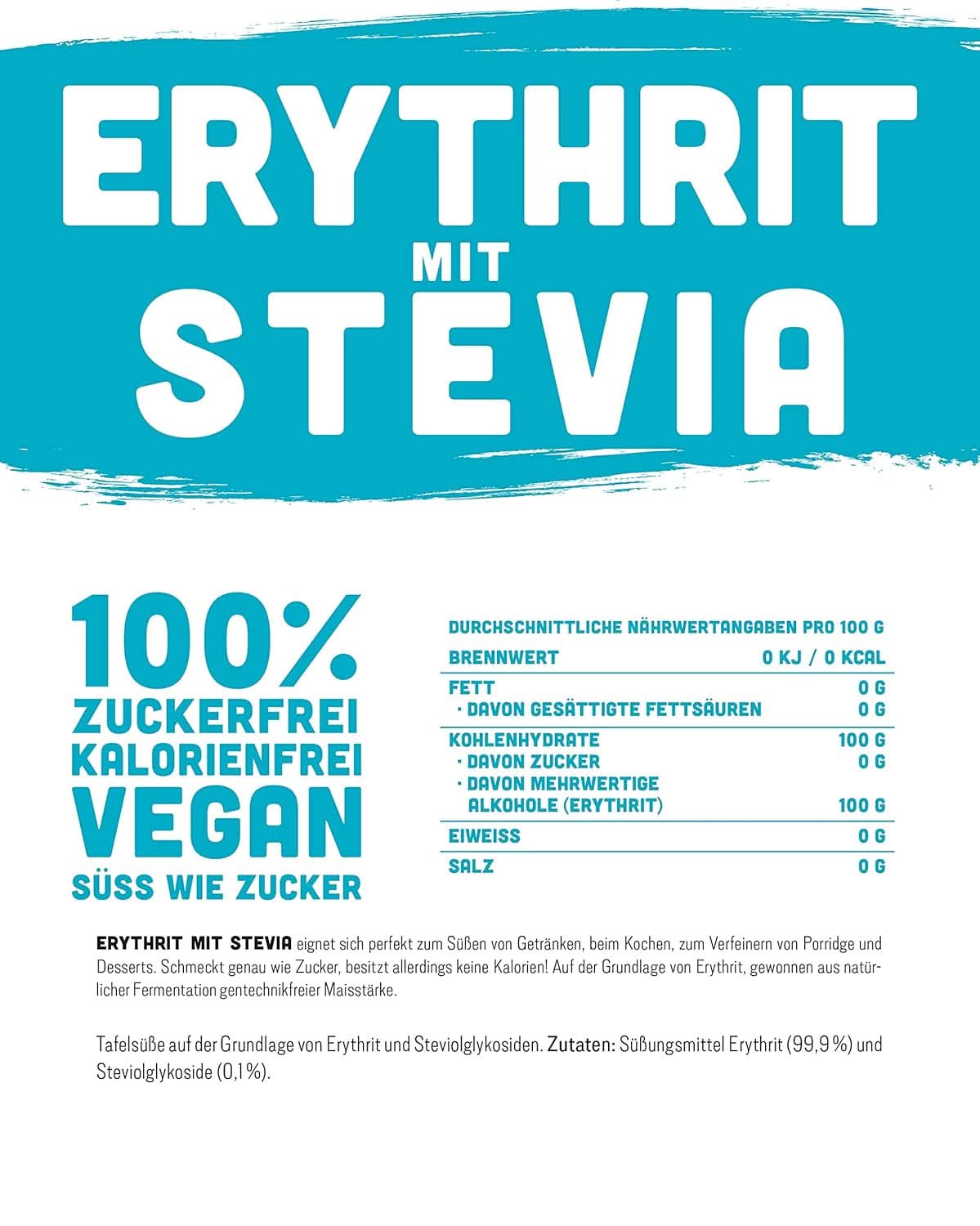 Eritritol + Stevia Înlocuitor natural de zahăr fără calorii 1:1, 1 Kg Indulcitori Naty Shop