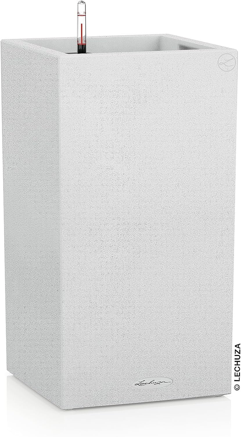Lechuza CANTO Stone 30 înălțime, Negru grafit, Plastic de înaltă calitate, Include sistem de udare, Inserție de plantare detașabilă, Pentru uz interior și exterior, 13602, 30x30x56 cm