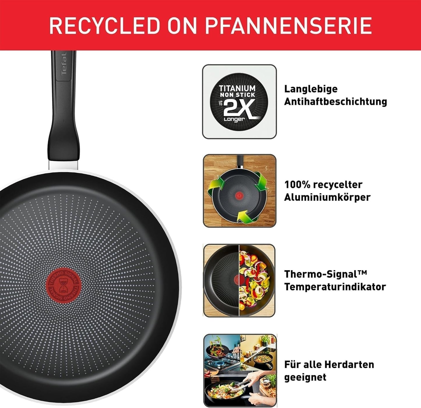 Tefal Recycled on, tigaie 100% aluminiu reciclat, strat antiaderent, inducție Oale si Tigai Naty Shop