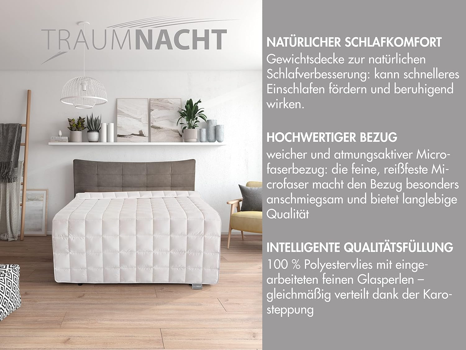 Traumnacht pătură de relaxare 135 X 200 Cm, 4 kg pătură ponderată pentru calmare și ameliorarea stresului, recomandată pentru adulți, certificată Oeko-Tex, produsă în conformitate cu standardele de calitate germane Plapumi si pilote Naty Shop