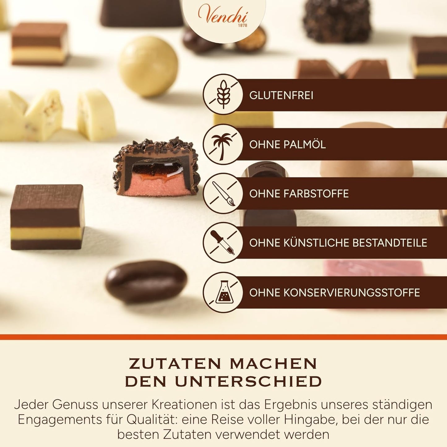 Venchi - Cremini 1878 - Ciocolată cu trei straturi cu gianduja cu lapte și pastă de migdale, „Alune Piemonteze IGP”, 1 kg, fără gluten, fără coloranți și fără conservanți