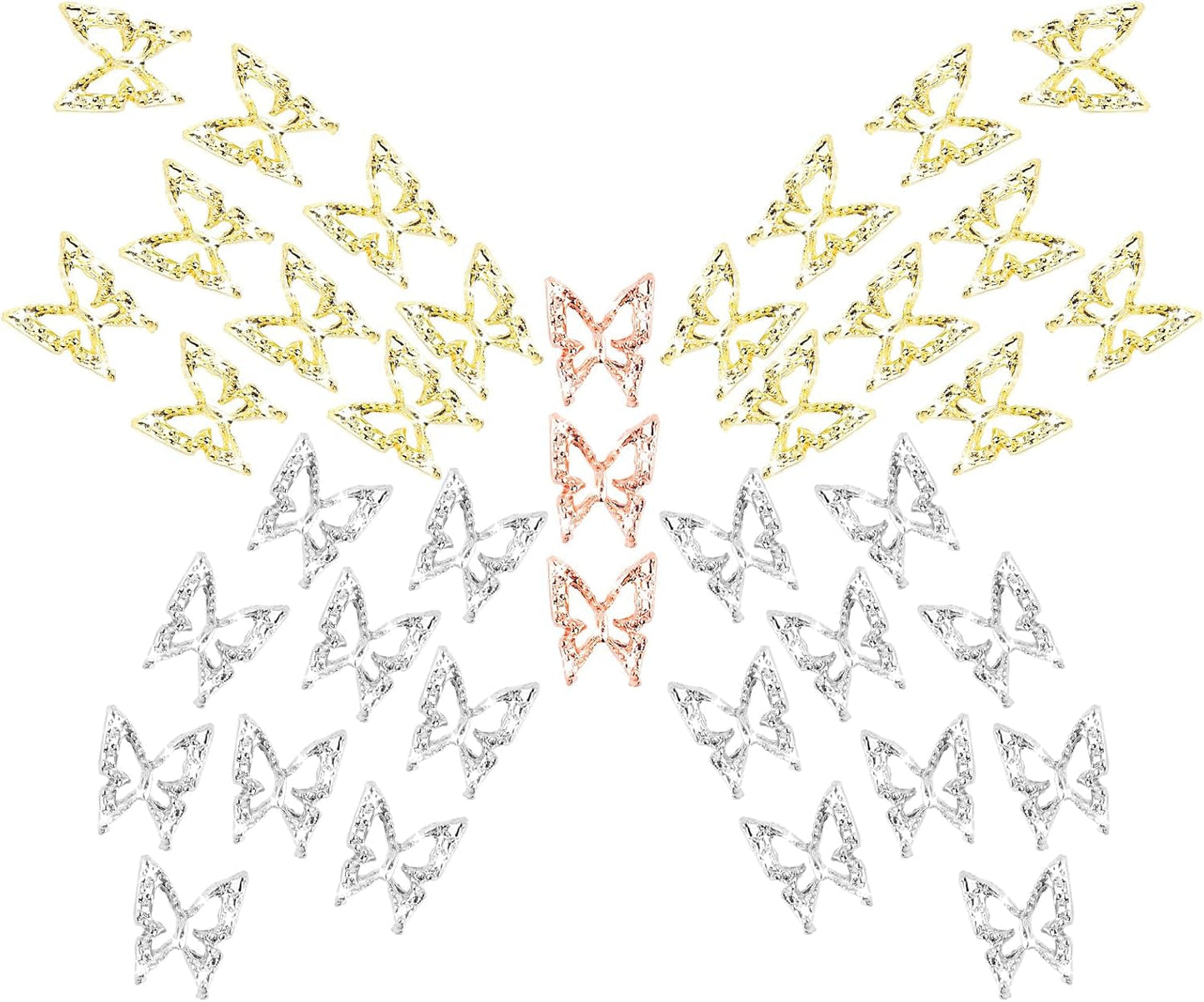 80 de bucăți de pandantive pentru unghii fluture 3D, din aliaj, formă de fluture, auriu, argintiu, strălucitoare, decorațiuni pentru unghii, accesorii pentru bijuterii pentru unghii, manichiură DIY pentru femei