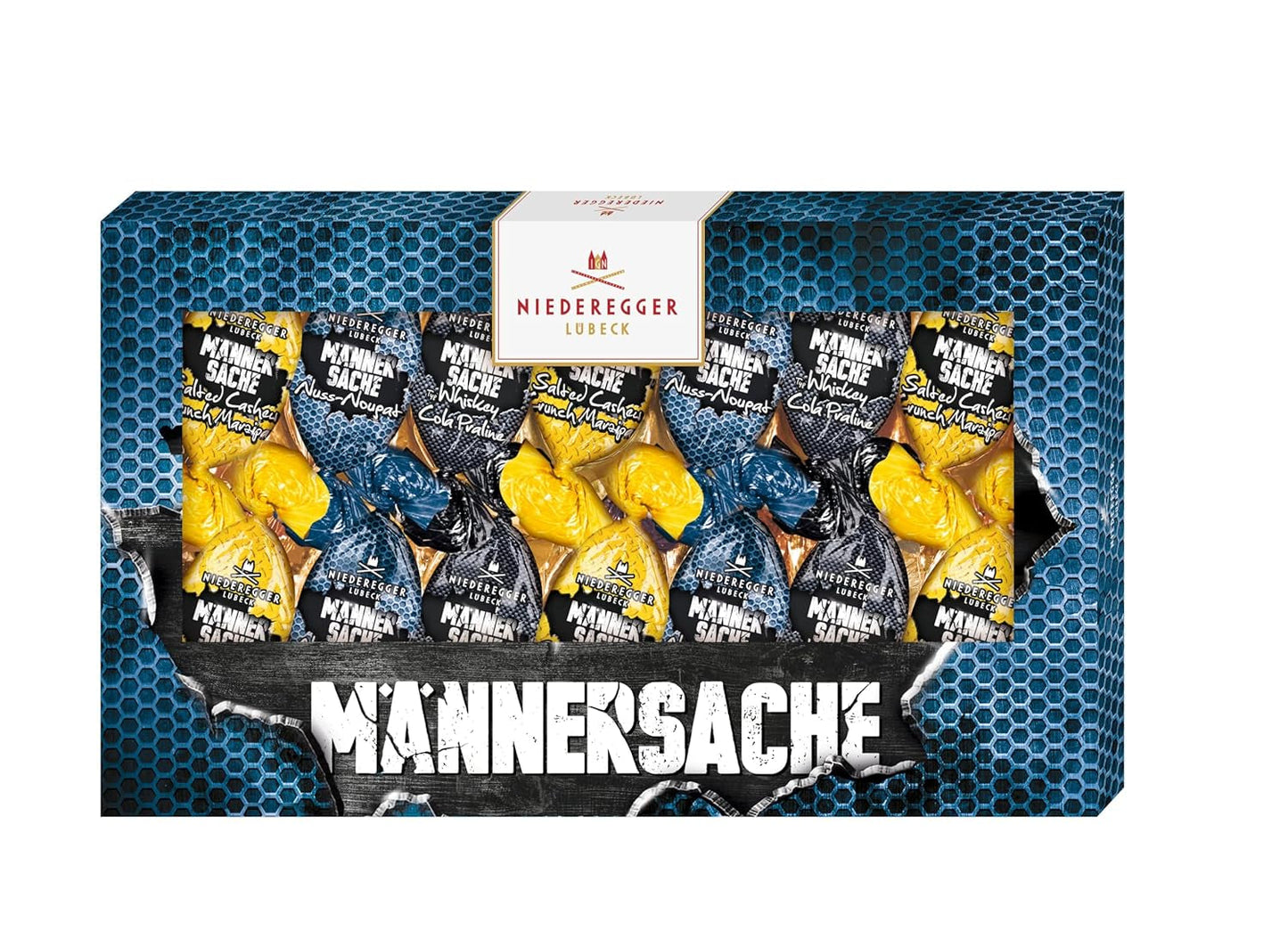 Niederegger | Cadou de Paște | Pentru bărbați | 1 x 175g | Varietăți: Pralină cu whisky și cola, Nuga cu alune, Marțipan crocant cu caju sărat | Învelit în ciocolată cu lapte | Ouă de Paște | Cadou de Paște