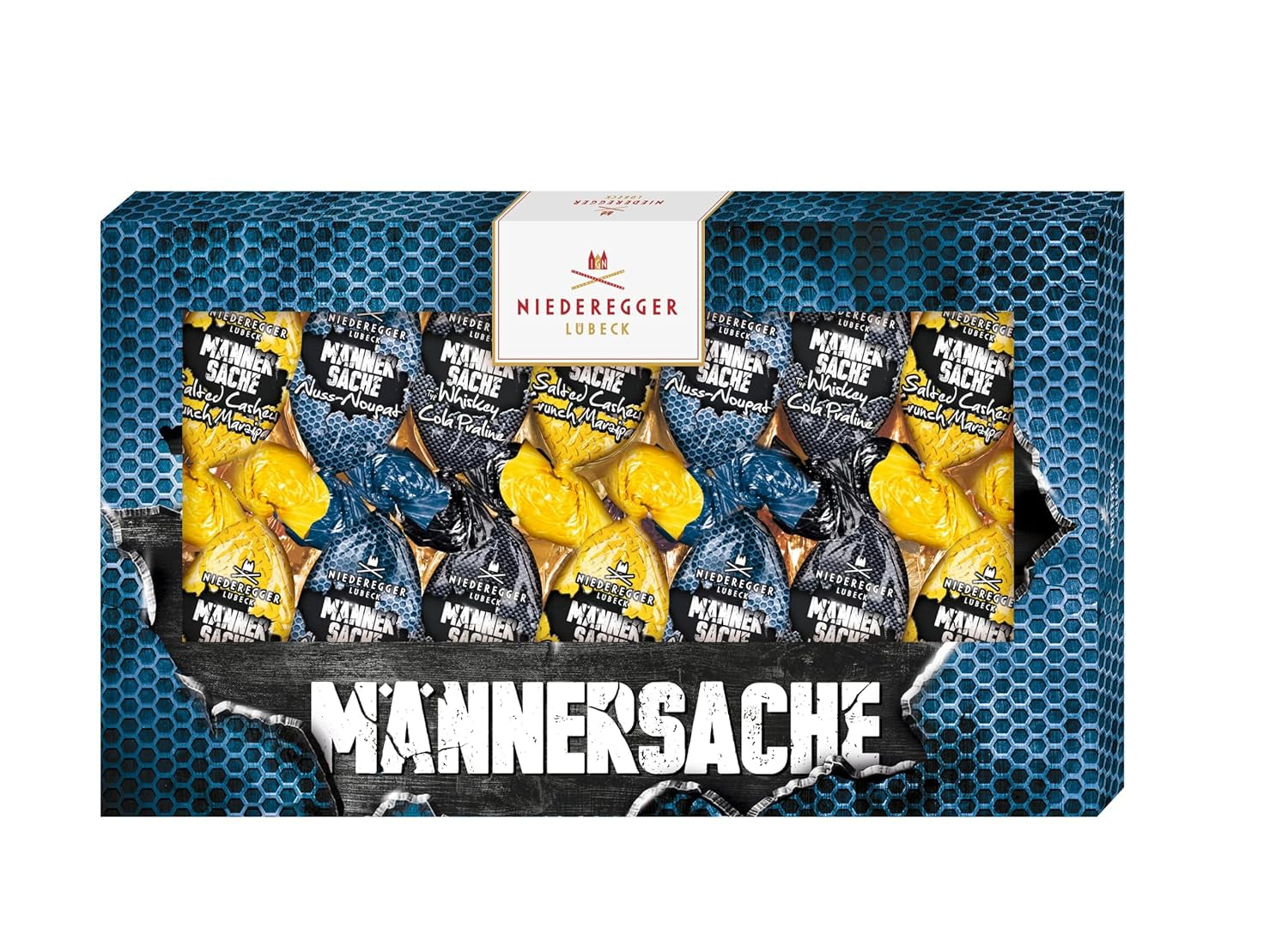 Niederegger | Cadou de Paște | Pentru bărbați | 1 x 175g | Varietăți: Pralină cu whisky și cola, Nuga cu alune, Marțipan crocant cu caju sărat | Învelit în ciocolată cu lapte | Ouă de Paște | Cadou de Paște
