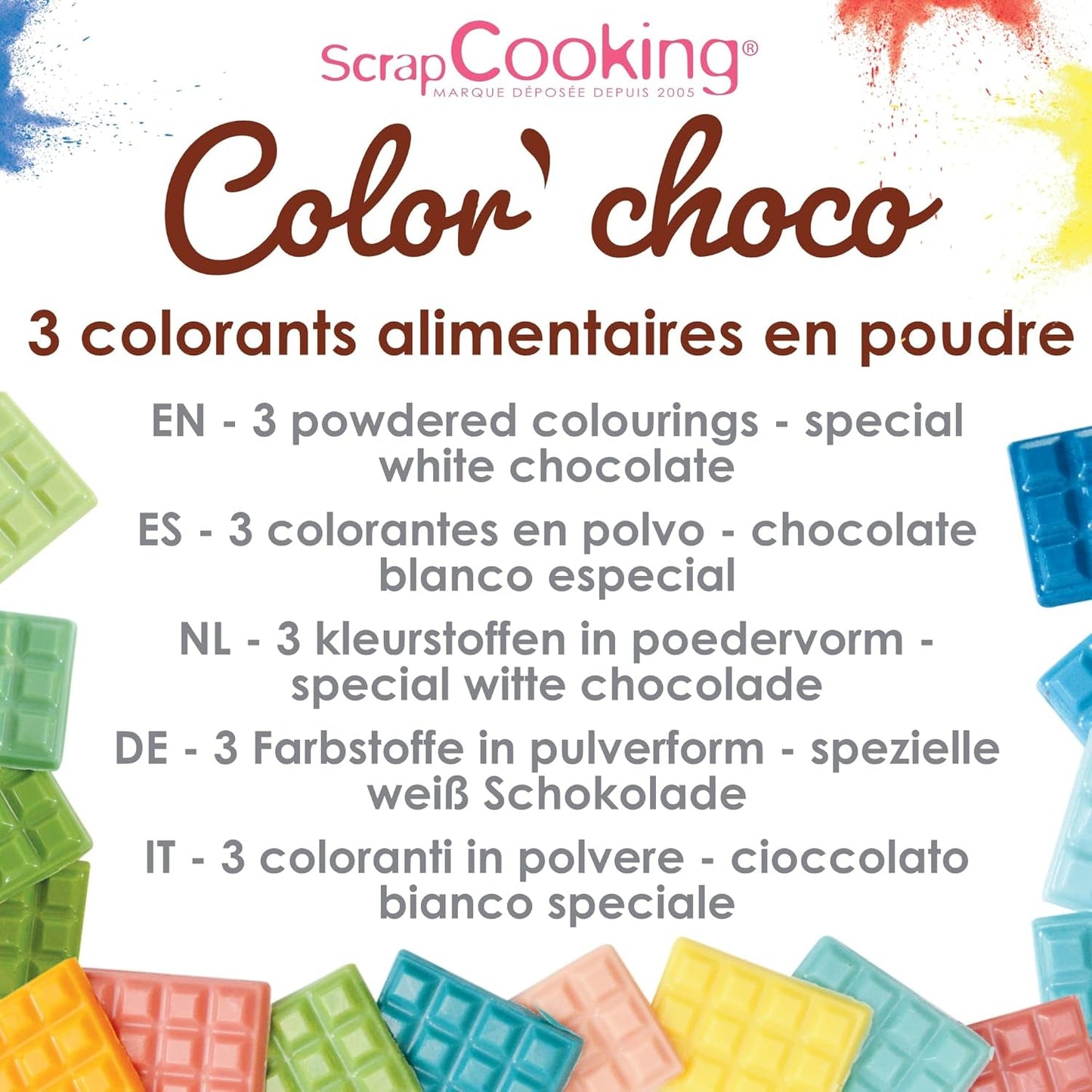 Vopsea pudră solubilă în ulei Scrap Cooking 4012, roșu, albastru și galben, greutate 15 g, 3 bucăți, colorată