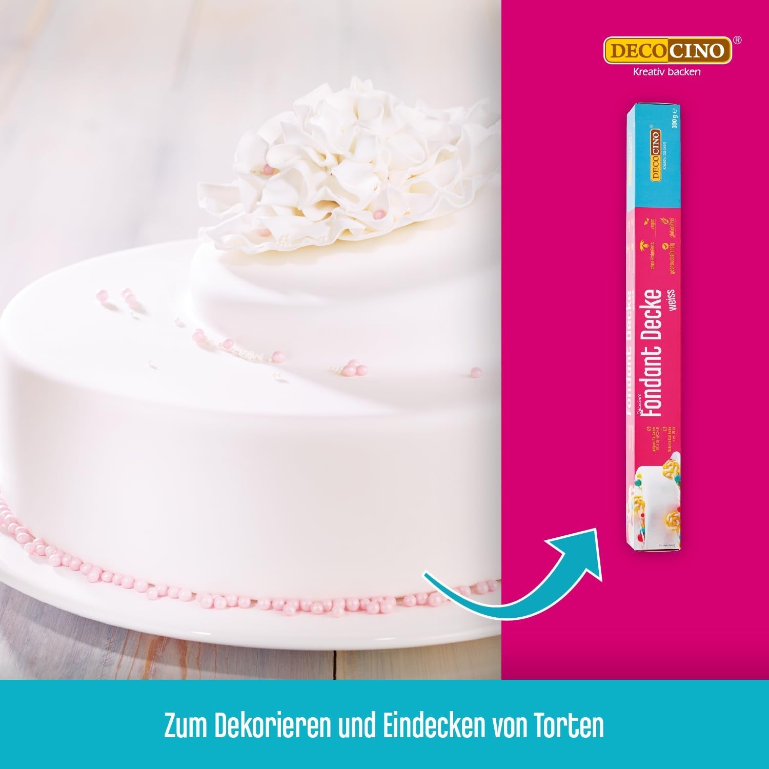 DECOCINO pătură fondant rulată albă - 300g - pătură fondant gata de utilizare, pentru acoperirea și decorarea prăjiturilor și cupcakes - fără gluten și vegană (pachet de 2) Pasta de zahar Naty Shop