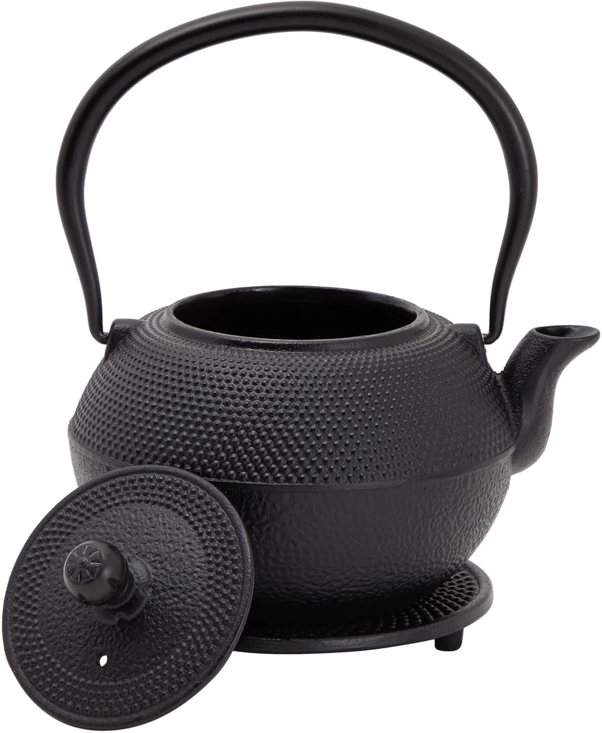 Set de ceai japonez Juvale cu ceainic din fontă (1200 ml), farfurie și 2 căni, set de ceai în stil Tetsubin, negru