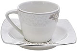 Set de cești espresso din porțelan KARACA Nazende - cești de cafea turcească de 80 ml cu farfurioare, serviciu de cafea modern cu 12 piese cu 6 cești de cafea și 6 farfurioare, cești Mocha - alb