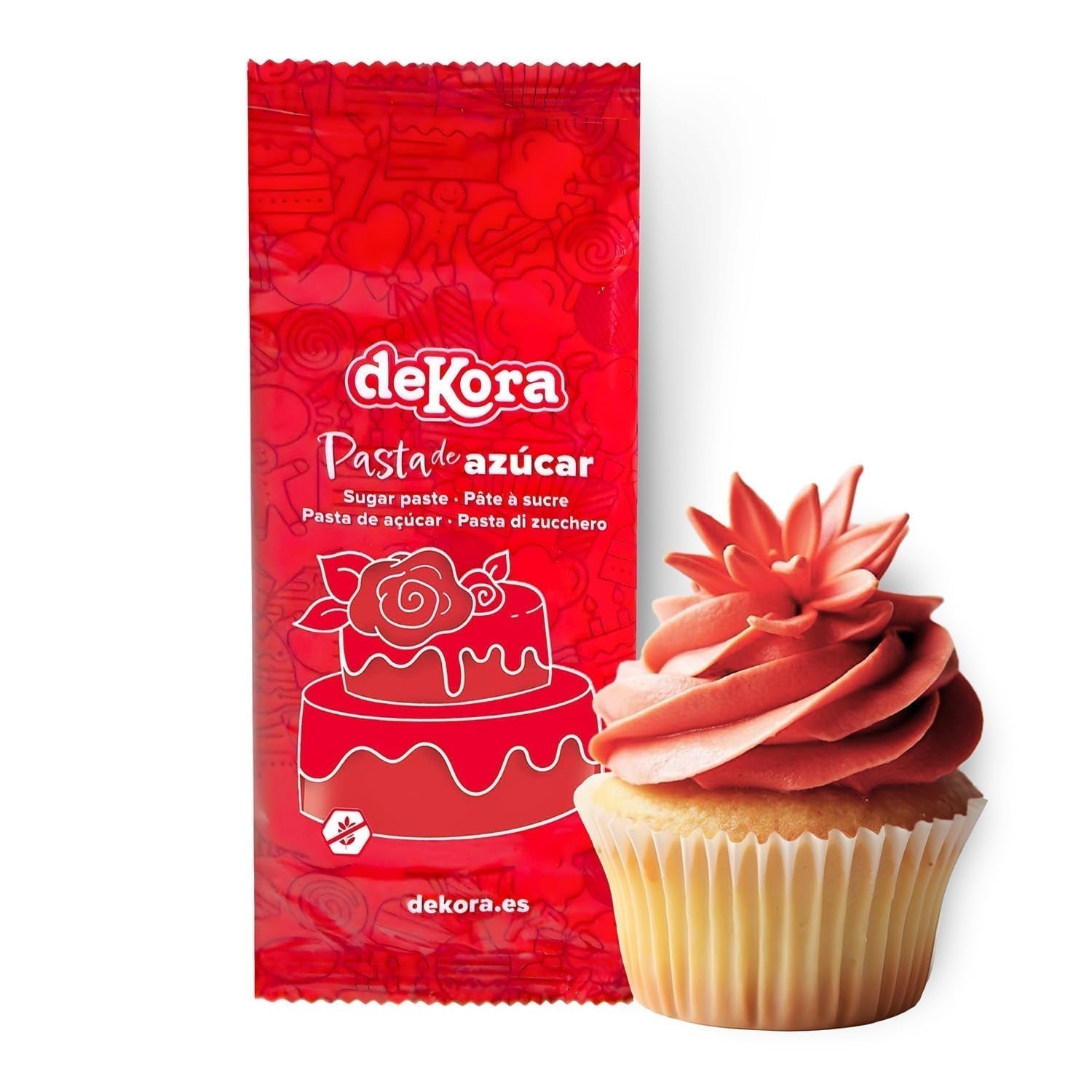 Dekora - Fondant alb din pastă de zahăr 150g - Perfect pentru prăjituri și decorațiuni de copt - Fără gluten și lactoză - Aromă de vanilie - Moale, flexibil și ușor de modelat pentru decorațiuni creative Pasta de zahar Naty Shop Roșu