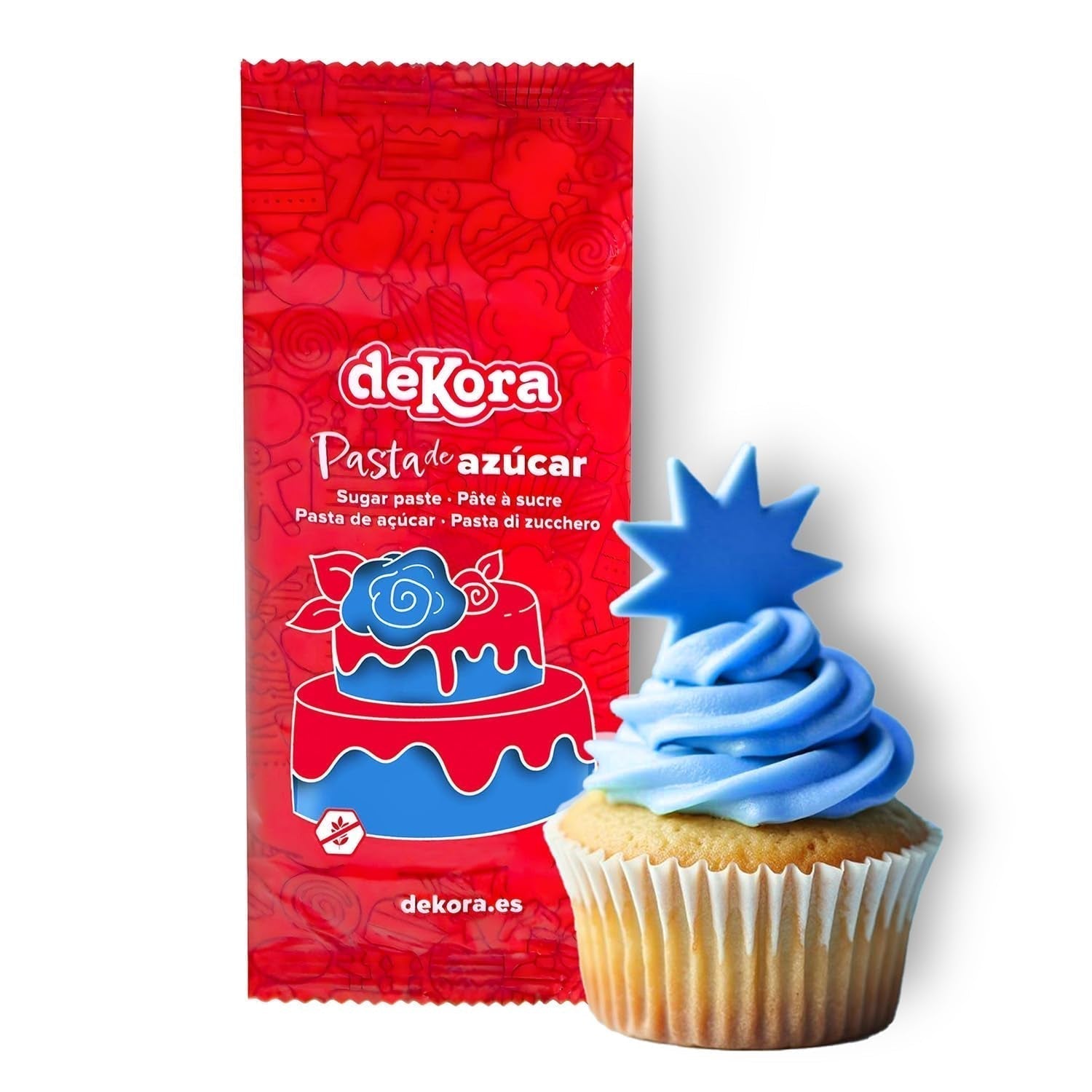 Dekora - Fondant alb din pastă de zahăr 150g - Perfect pentru prăjituri și decorațiuni de copt - Fără gluten și lactoză - Aromă de vanilie - Moale, flexibil și ușor de modelat pentru decorațiuni creative Pasta de zahar Naty Shop Albastru