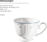 Seria Mäser Lova, serviciu de cafea din porțelan cu 18 piese – 6 farfurii de desert (19,5 cm), 6 cești (19 cl) și 6 farfurioare (15,5 cm), albastru