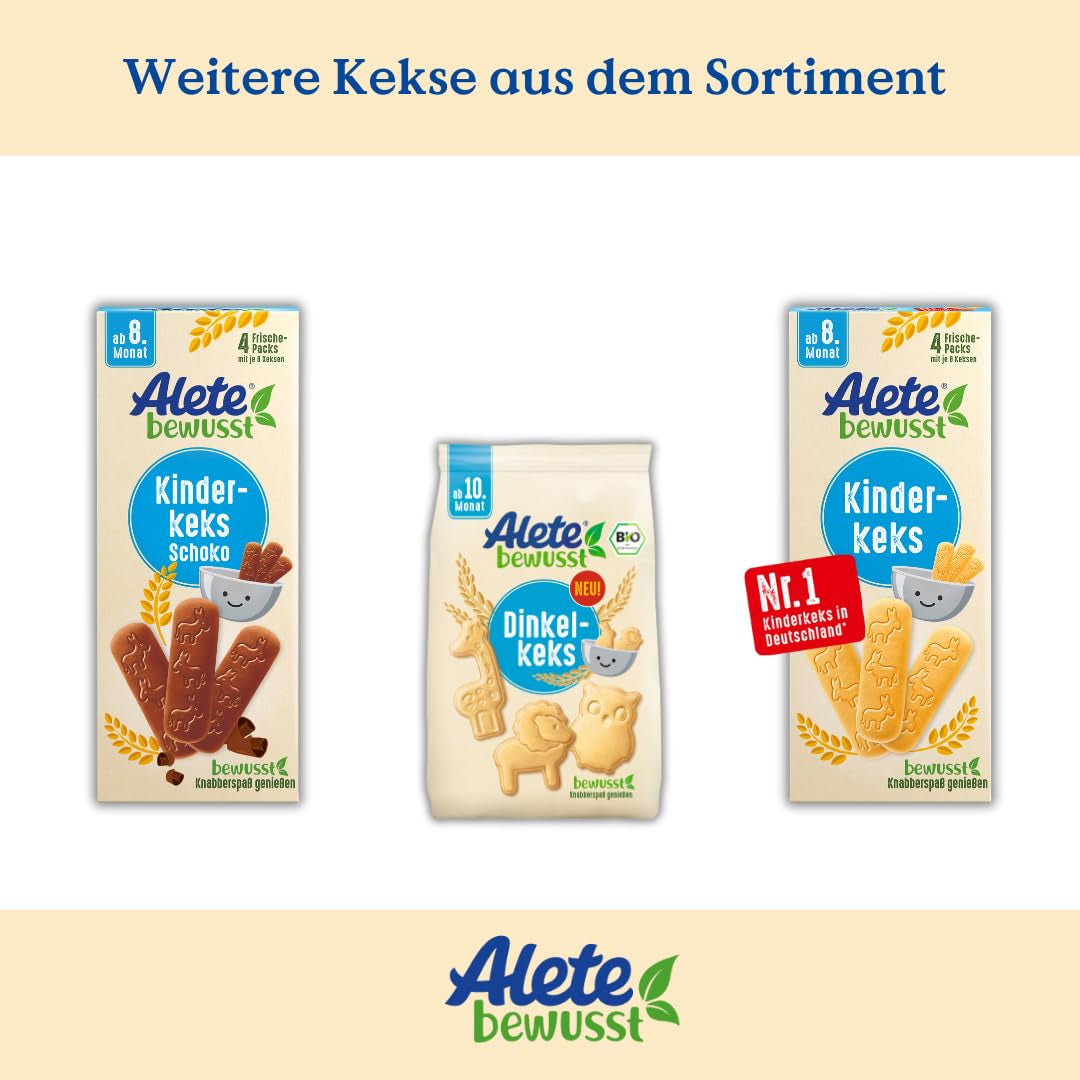 Biscuiți Alete Conscious pentru copii, de la 8 luni, biscuiți cu unt din grâu pentru copii, biscuiți ambalați convenabil ca o gustare mică, perfecți pentru drum și între ore, 1 x 180 g