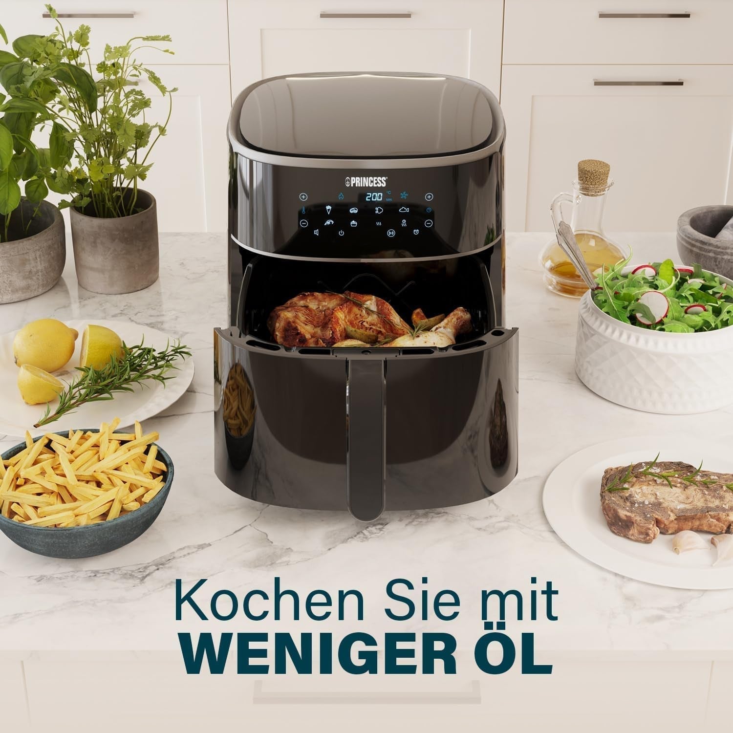 Princess Digital Hot Air Fryer - Capacitate variabilă a vasului - 8 litri maxim - 6 programe presetate Electrocasnice Naty Shop