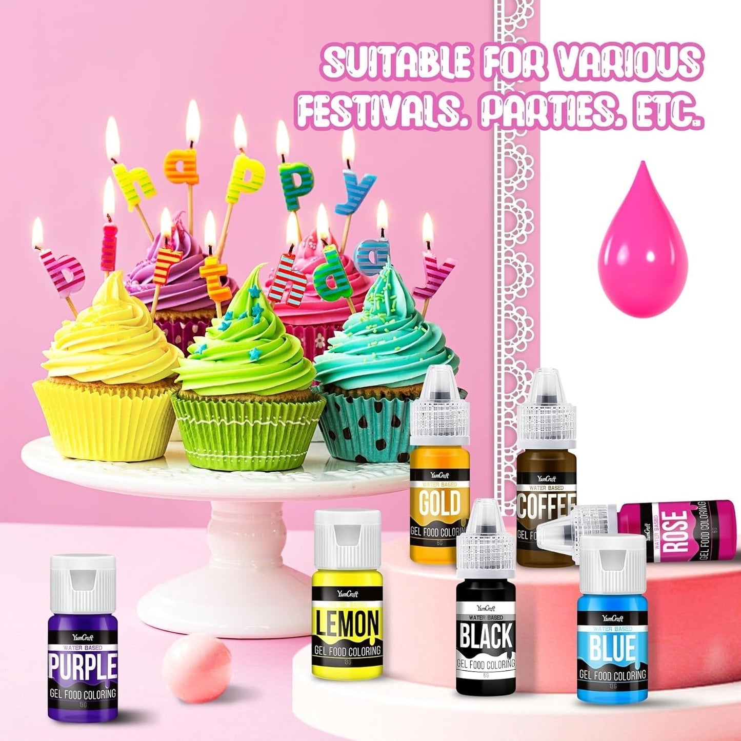 Colorant alimentar în gel - 22 de culori x 6G, colorant alimentar în gel foarte concentrat pentru prăjituri, copt, ouă de Paște, băuturi - Colorant alimentar fără zahăr pentru fondant, glazură, slime, decorarea torturilor