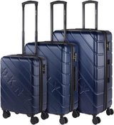 DKNY - Valiză mare cu 4 roți valiză mare ușoară - Valiză de călătorie cu roți mare. Valiză de călătorie mare pentru avioane Valiză hard shell cu închidere certificată - Valiză troler mare, argintie Bagaje și echipament de călătorie Naty Shop Albastru marin S + M + L
