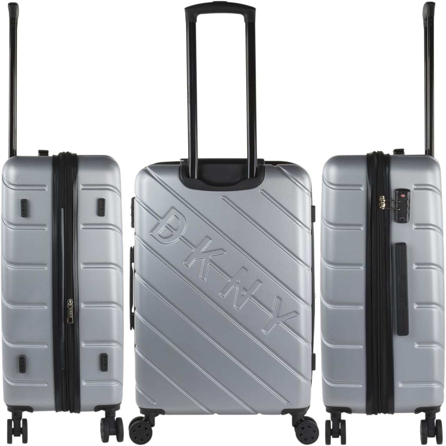 DKNY - Valiză mare cu 4 roți valiză mare ușoară - Valiză de călătorie cu roți mare. Valiză de călătorie mare pentru avioane Valiză hard shell cu închidere certificată - Valiză troler mare, argintie Bagaje și echipament de călătorie Naty Shop