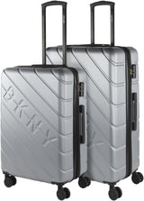 DKNY - Valiză mare cu 4 roți valiză mare ușoară - Valiză de călătorie cu roți mare. Valiză de călătorie mare pentru avioane Valiză hard shell cu închidere certificată - Valiză troler mare, argintie Bagaje și echipament de călătorie Naty Shop argint M + L