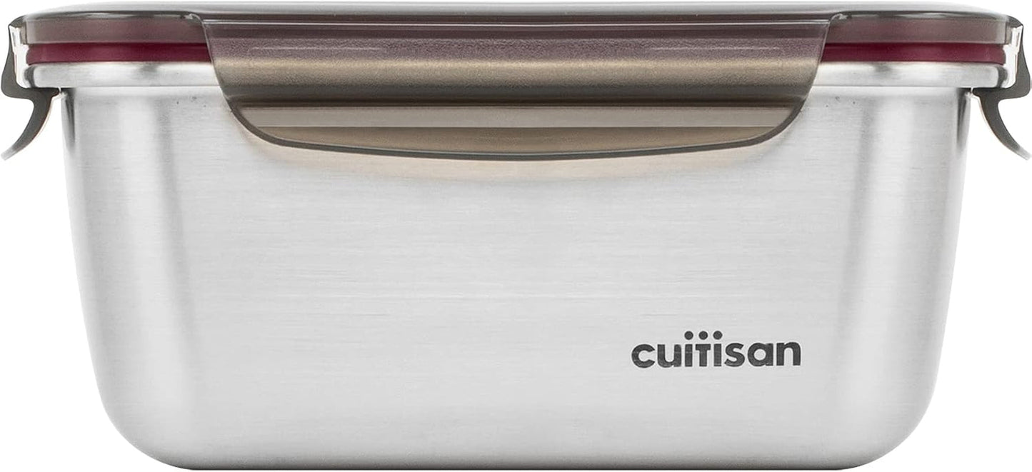 CANDL Cuitisan (Flora) borcan de depozitare a alimentelor din oțel inoxidabil cu capac cu clip, dreptunghiular, potrivit pentru cuptor cu microunde + cuptor, borcan de depozitare, EC7-SS10 2800ml Cutii depozitare alimente Naty Shop 18.4Cm X 13.0Cm X 8.3Cm / 980Ml