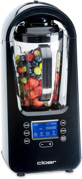 Cloer 6980 Vakuum Standmixer / 800 Watt / 21.000 U/Min. / Inkl. Vorratsbehälter/Vakuumventil/Automatikprogramme/Eis-Crush-Funktion/Reinigungsfunktion/Schwarz, 1500 Milliliters Bucatarie Naty Shop