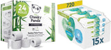 Cumpărați role de toaletă din bambus Cheeky Panda la vrac și cutia de șervețele umede Pampers Harmony Aqua pentru bebeluși, 720 de șervețele (15 x 48), protecție delicată a pielii cu 99% apă