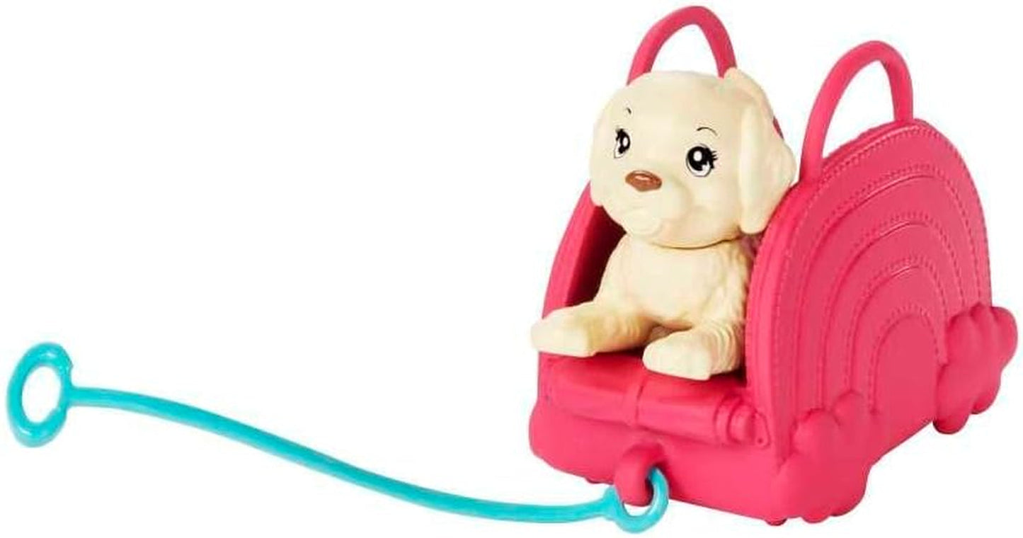 Jucărie Barbie, păpușă Chelsea și accesorii, set de călătorie cu cățeluș și 6 piese, inclusiv cușcă pentru câini, HJY17