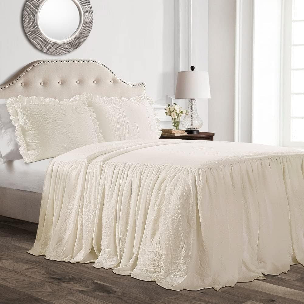 Cuvertură de pat Lush Decor cu fustă cu volane, poliester, alb, pat dublu Paturi si Cuverturi Lush Decor