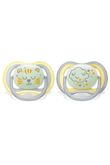 Suzetă Philips AVENT Ultra Air Nighttime pentru bebeluși peste 18 luni, strălucește în întuneric, pachet dublu, nor/tigru (model SCF376/01)