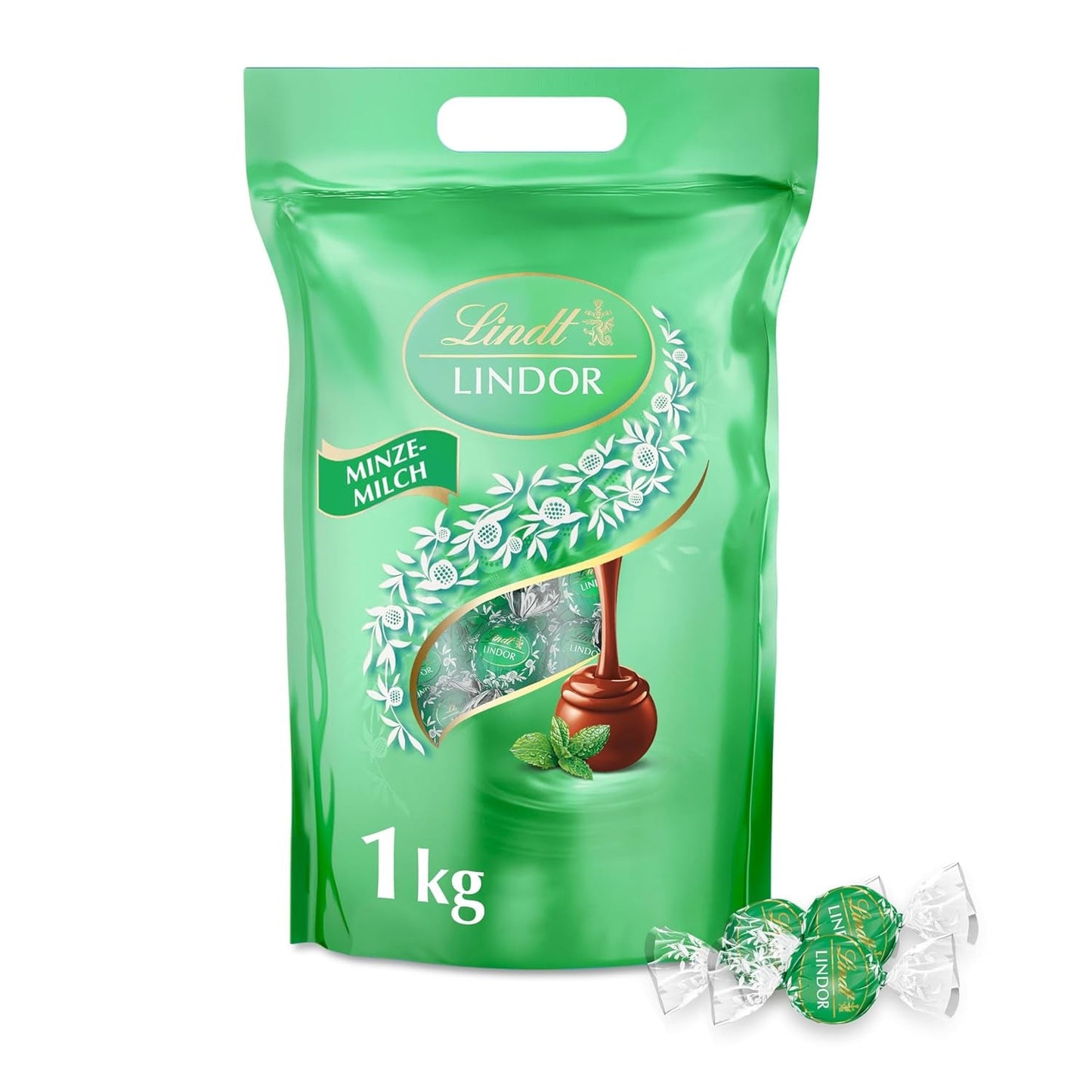 Lindt LINDOR Ciocolată cu Fistic | Pungă resigilabilă de 1 kg | aprox. 80 de bile de ciocolată cu lapte cu umplutură de cremă de fistic care se topește în gură | Pachet vrac, cadou pralină