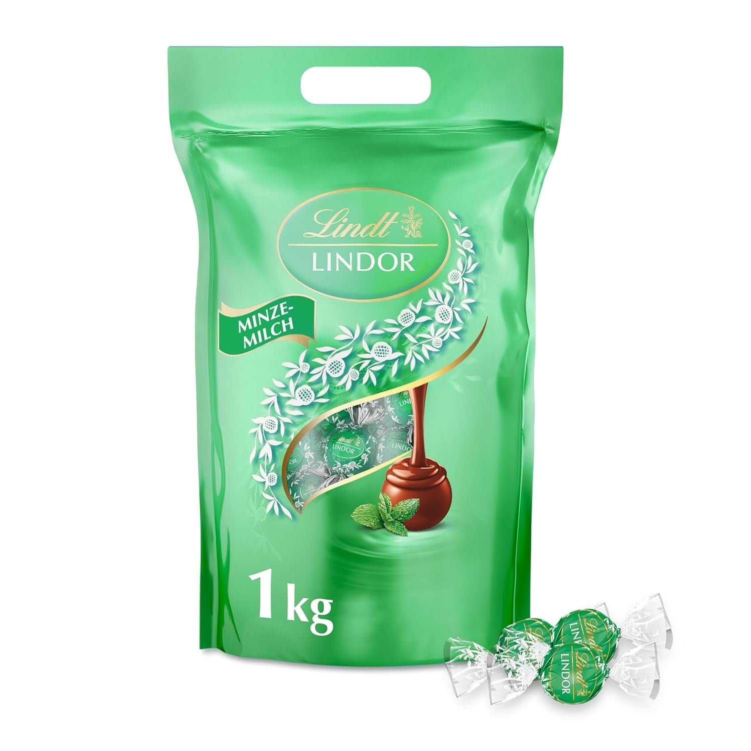 Lindt LINDOR Ciocolată cu Fistic | Pungă resigilabilă de 1 kg | aprox. 80 de bile de ciocolată cu lapte cu umplutură de cremă de fistic care se topește în gură | Pachet vrac, cadou pralină