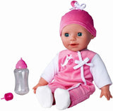 Simba 105140489 - Păpușa Laura Baby Talk, Păpușă cu corp moale de 38 cm și ochi adormiți, în salopă drăguță, 24 de sunete pentru bebeluși, Păpușă de joacă, Păpușă bebeluș, Vârste 2+