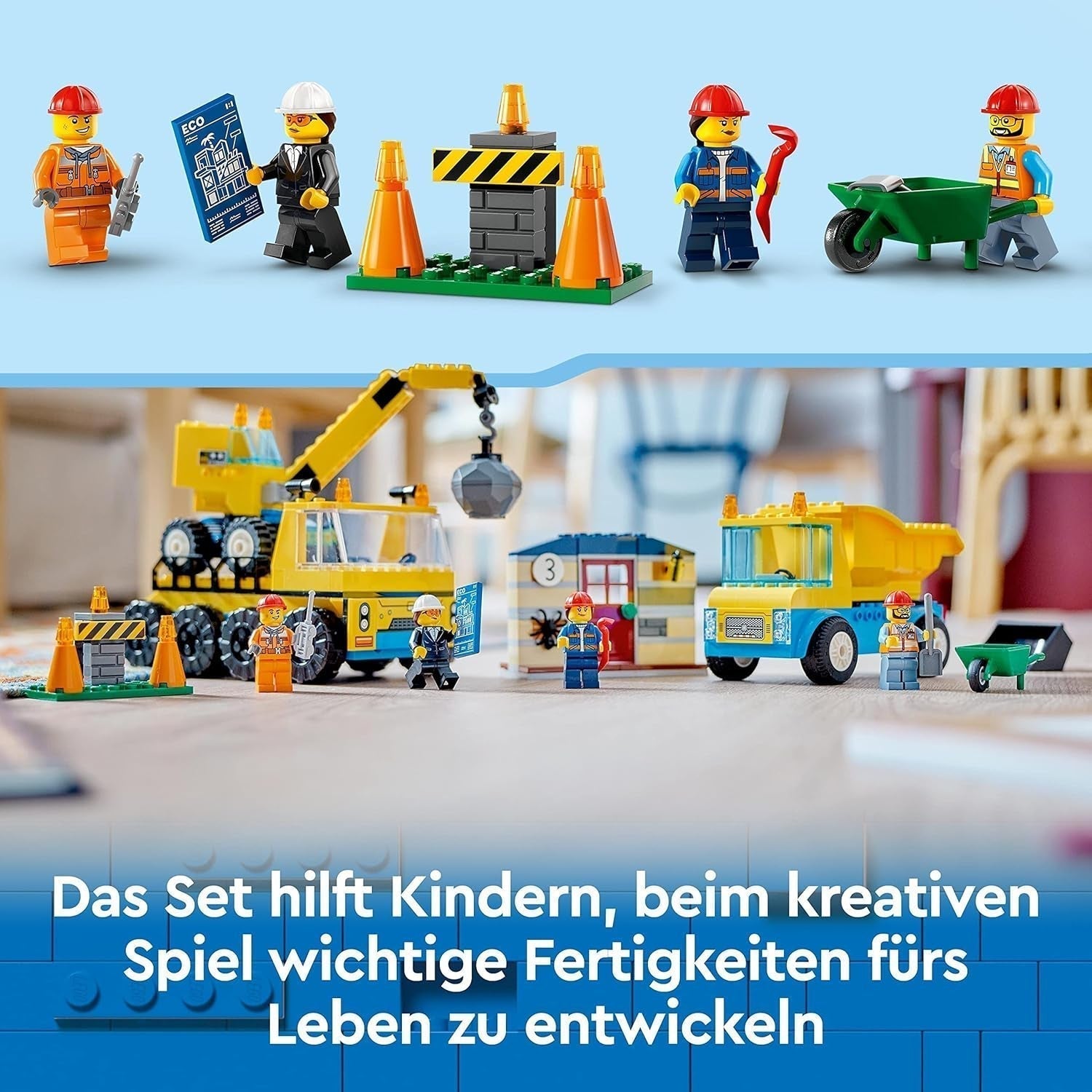 LEGO 60391 Vehicule de construcții urbane și macara cu minge de distrugere, jucărie cu excavator, autobasculantă și vehicule de transport, jucărie educativă pentru copii de 4 ani și peste Seturi de constructie Besuche den LEGO-Store