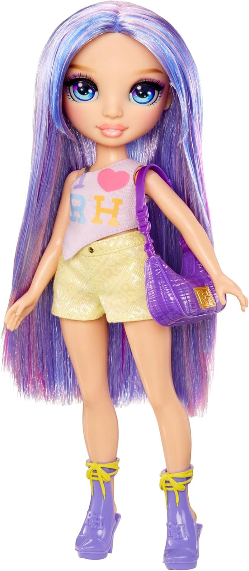 Păpușa Rainbow High My Fashion Style - Violet - 28 cm Păpușă la modă mov cu ținută atrăgătoare și geantă elegantă, pentru joacă, pozat, colecționare, pentru copii cu vârsta cuprinsă între 4 și 12 ani