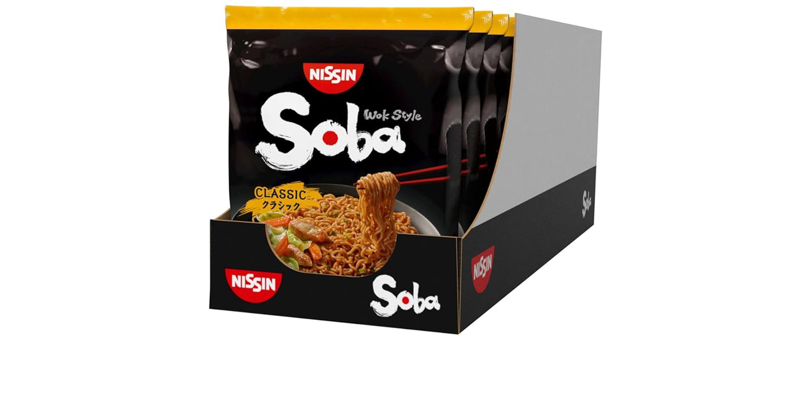 Tăiței Nissin Bag Soba – Tăiței instant japonezi clasici, pachet de 9, stil Wok, cu sos Yakisoba, preparare rapidă, mâncare asiatică (9 x 109 g)