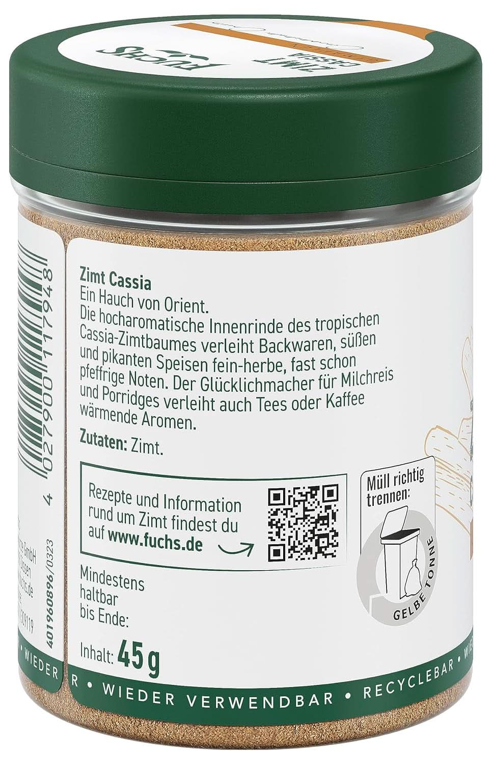 Fuchs Scorțișoară Cassia măcinată - Pentru aromatizarea produselor de patiserie, deserturilor sau ceaiurilor, 45 grame Condimente Naty Shop