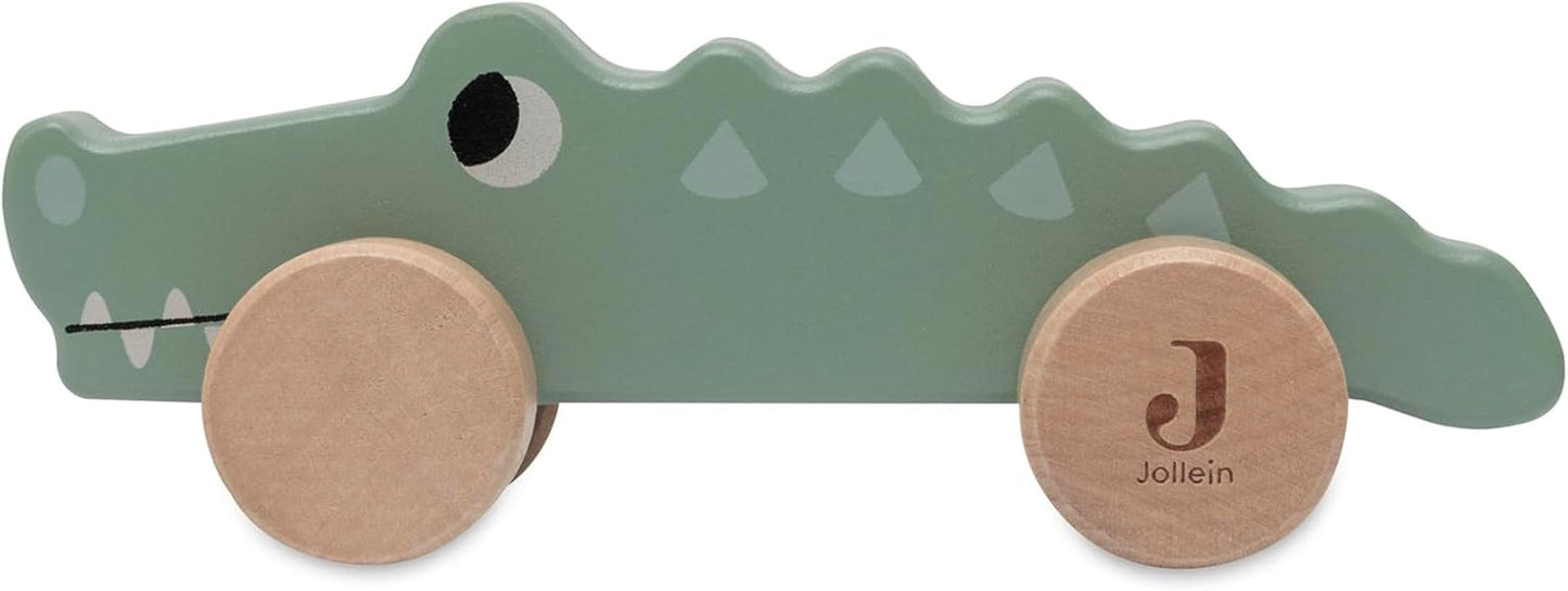 Jollein 112-001-67090 Jucărie din lemn pe roți, verde Jucarii Bebe Naty Shop Croco