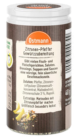 Ostmann Gewürze - Zitronenpfeffer Gewürzzubereitung | Für Salatdressings, Saucen und Fischgerichte | 40 g in der Streudose