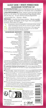 SANTE Naturkosmetik Glossy Shine 1 Min Wonder Mask, îngrijire profundă pentru părul tern cu extract organic de frunze de mesteacăn și complex de proteine de 3 ori, pentru 3x mai multă strălucire și suplețe, vegan, 20ml Masca de par Naty Shop