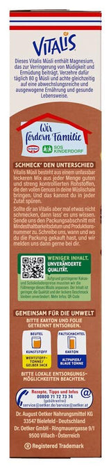 Dr. Oetker Vitalis Chocolate Muesli Classic: Musli pentru micul dejun cu lapte și ciocolată neagră, pachet de 7 (7 x 600g)