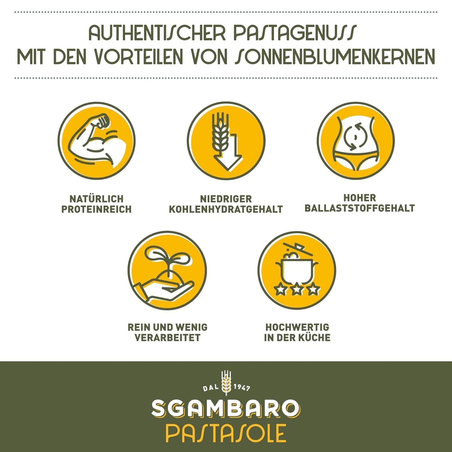 PASTASOLE , Penne Rigate mit Hartweizengrieß aus 100% italienischem Anbau und Sonnenblumenkernmehl - 500g - High Protein, Low Carb, Hoher Ballaststoffgehalt